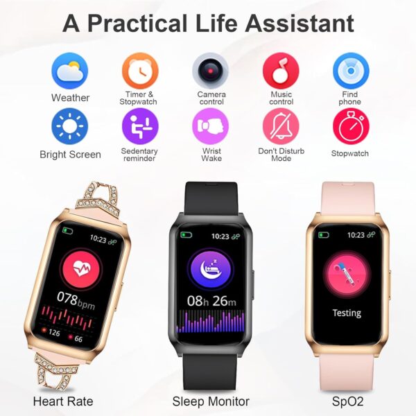 GADIXY Fitness Tracker,Smart Watch 7 Day+ Battery with 24/7 Heart Rate/Step/Calories,Activity Tracker,Aluminium Case,Blood Oxygen Sleep Monitor,IP68 Fitness Watches for Women Android&iOS Gold+Pink - Image 6