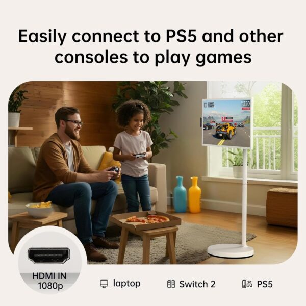 ApoloSign 32 inch FHD Smart Portable TV Gen2, 16G +128G Storage, Android 14 OS, Rolling TV on Wheels with Rotatable Touch Screen, Built-in Battery, Full Swivel Rotation, Voice Remote - Image 7