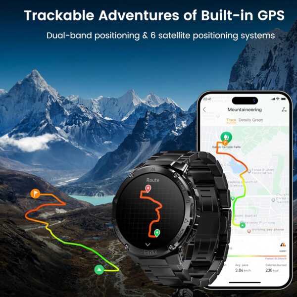 GPS Smart Watch for Men, 6 Satellite Positioning, Compass, Stainless Steel Body, 50M Waterproof, 480mAh Extra-Large Battery, Answer/Make Call, 1.43" AMOLED Screen, Compatible to Android iOS - Image 5