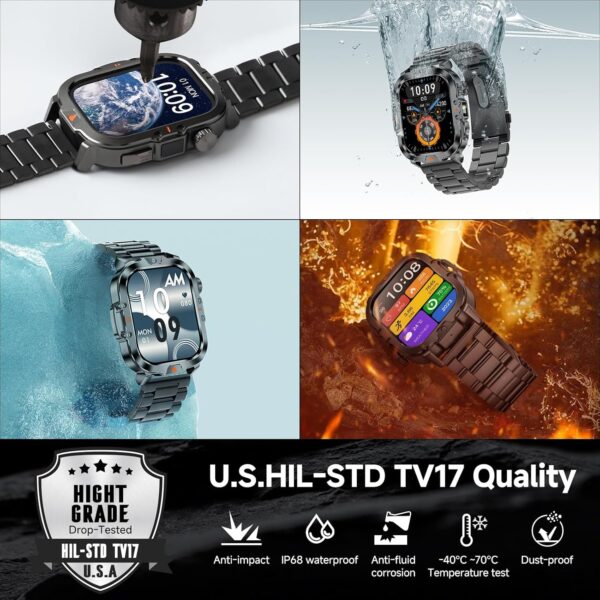 Smart Watch for Men Military Answer/Make Call 2.01″ Display 170+ Sports Modes Fitness Smart Watch IP68 Waterproof 30 Days Standby Smartwatch for Android iOS Black (2 Straps) - Image 2