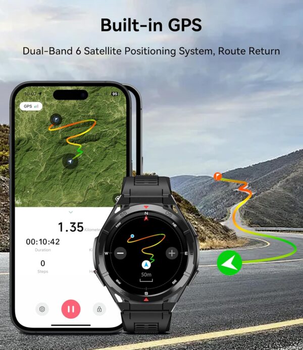 OUKITEL Smart Watch for Men GPS Watch, 1.43" AMOLED Display, 5ATM Waterproof Military Watch, 150+ Sport Modes, Fitness Activity Tracke with Compass Pedometer Sleep Monitor Heart Rate, for Android iOS - Image 4