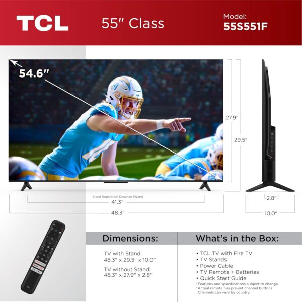 TCL 55-Inch Class S5 UHD 4K LED Smart TV with Fire TV (55S551F, 2024 Model), Dolby Vision, HDR PRO+, Dolby Atmos, Alexa Built-in with Voice Remote, Apple AirPlay 2 Compatibility, Streaming Television - Image 4