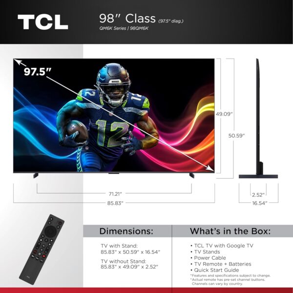 TCL 98-Inch Class QM6K Series QD-Mini LED 4K UHD Google Smart TV Best Value Mini-LED TV - QLED, 144hz, 288hz Gaming Rate, High Contrast Screen, Onkyo Audio, Dolby Atmos (98QM6K, 2025 Model) - Image 3