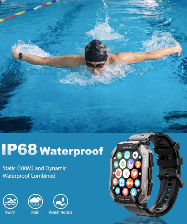 Smart Watch for Men with Answer/Make Call, 100+ Sports Modes Fitness Watch, IP68 Waterproof 80 Days Extra-Long Batter/Stress/Sleep Monitor Smartwatch for Android, Black - Image 7