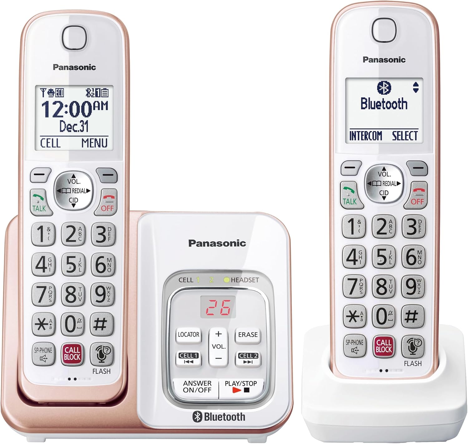 You are currently viewing Panasonic Cordless Phone with Link2Cell Bluetooth, Voice Assistant, Answering Machine and Call Blocking, Expandable System with 2 Cordless Handsets – KX-TGD862G (Rose Gold)