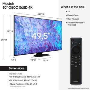 SAMSUNG 50-Inch Class QLED 4K Q80C Series Quantum HDR, Dolby Atmos Object Tracking Sound Lite, Direct Full Array , Q-Symphony 3.0, Gaming Hub, Smart TV with Alexa Built-in (QN50Q80C, 2023 Model)