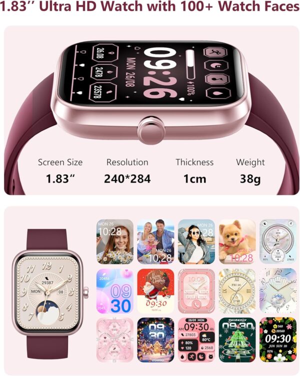 Smart Watch, 44mm Smartwatch Answer Make Calls, Alexa 1.83'' Fitness Watch, IP68 Waterproof Fitness Tracker Women Men, Heart Rate/Sleep Monitor, 100+ Sports Pedometer Watch for Android & iOS Phone - Image 7