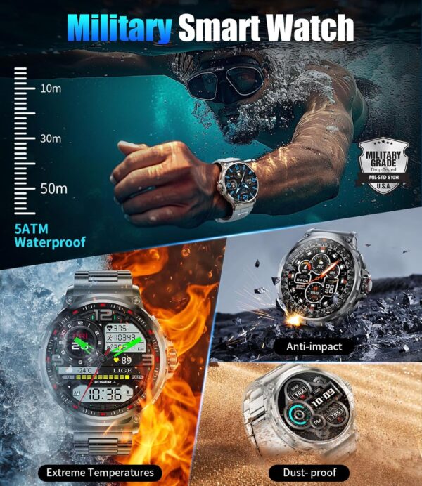 SUNKTA EF10 Smart Watch for Men, 1.85" Extra Large Screen Smartwatches, 30 Days Long Battery, 100+ Sports Mode/Pedometer/IP68 Waterproof, Fitness Tracker Watch Compatible Android iOS, 3 Straps - Image 7