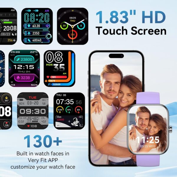 Smart Watch for Men Women Alexa Built-in, 1.83" HD Fitness Tracker Touchscreen with Call Function, IP68 Waterproof, 120+ Sport Modes, 24/7 Heart Rate/Sleep Monitor, iOS Android Compatible (Purple) - Image 4