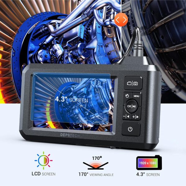 DEPSTECH Dual Lens Industrial Endoscope, 1080P Digital Borescope Inspection Camera, 7.9mm IP67 Waterproof Sewer Camera with 4.3" LCD Screen, 7 LED Lights, 16.5FT Semi-Rigid Cable, 32GB Card-Black - Image 5