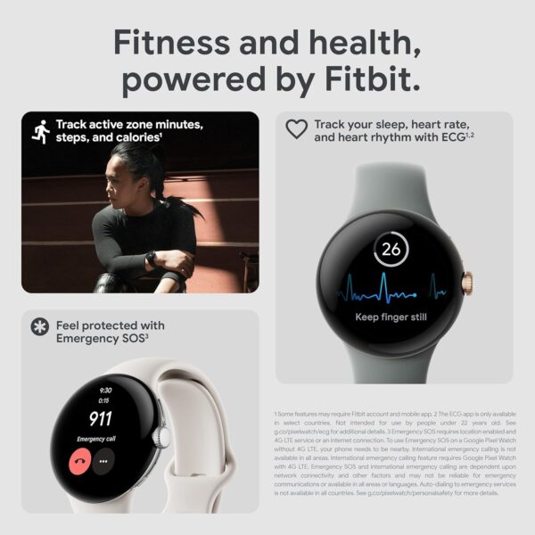 Google Pixel - Android Smartwatch with Fitbit Activity Tracking - Heart Rate Tracking Watch - Polished Silver Stainless Steel case with Charcoal Active band - LTE - Image 8