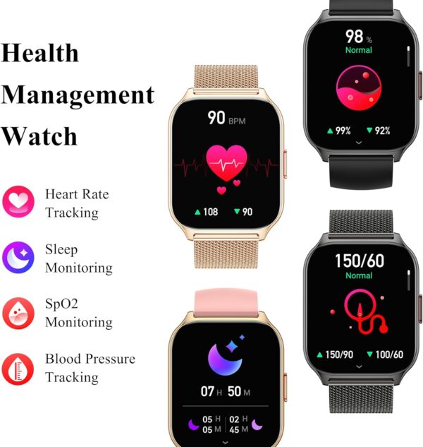 Popglory Smart Watch Answer/Make Calls, 2.01'' Smartwatch with AI Voice Control, Blood Pressure/SpO2/Heart Rate Monitor, Fitness Tracker Watch 2 Straps for Men Women for iOS Android Phones - Image 3