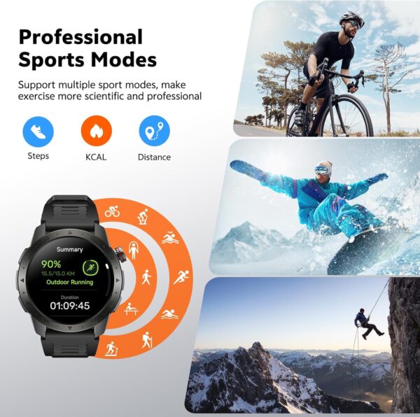 Military Smart Watches for Men Built-in GPS(Answer/Make Calls), 1.43" AMOLED Screen with Compass, Altitude, Barometer, 3ATM Waterproof, Fitness Watch with Health Monitor for Android iOS - Image 8