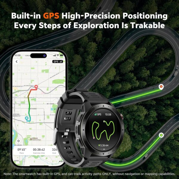 Military Smart Watches for Men Built-in GPS(Answer/Make Calls), 1.43" AMOLED Screen with Compass, Altitude, Barometer, 3ATM Waterproof, Fitness Watch with Health Monitor for Android iOS - Image 3