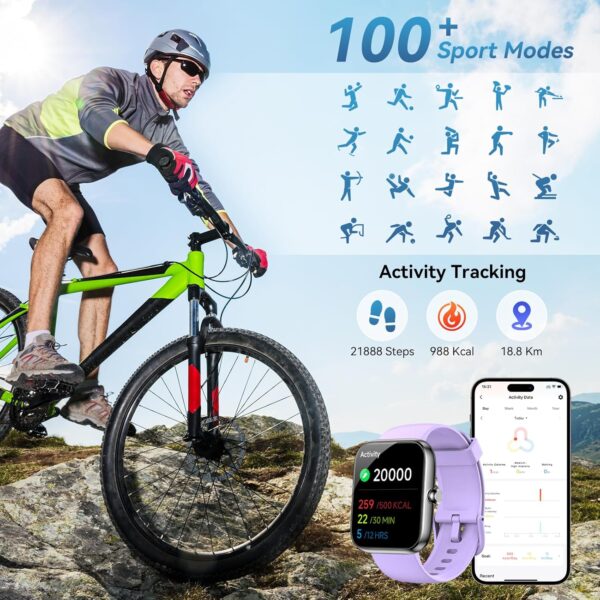 Smart Watch for Men Women Alexa Built-in, 1.83" HD Fitness Tracker Touchscreen with Call Function, IP68 Waterproof, 120+ Sport Modes, 24/7 Heart Rate/Sleep Monitor, iOS Android Compatible (Purple) - Image 3