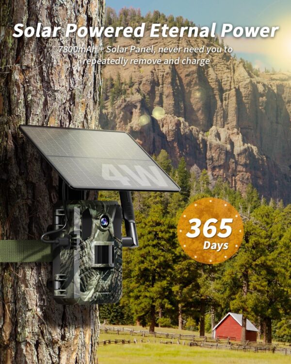 Trail Camera, Cellular Trail Camera with Built-in SIM Card 4G Unlimited Data Plan 2k HD Live Streaming 4W Solar Panle Game Cameras with Night Vision Motion Activated Waterproof IP66 - Image 6