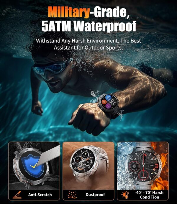 LIGE Smart Watches for Men with 900mAh Battery(60+Standby),1.73" AMOLED with Bluetooth Call,110+ Sports Mode Tactical Fitness Tracker/Heart Rate Sleep Health Monitor/Android iOS Military Smart Watch - Image 7