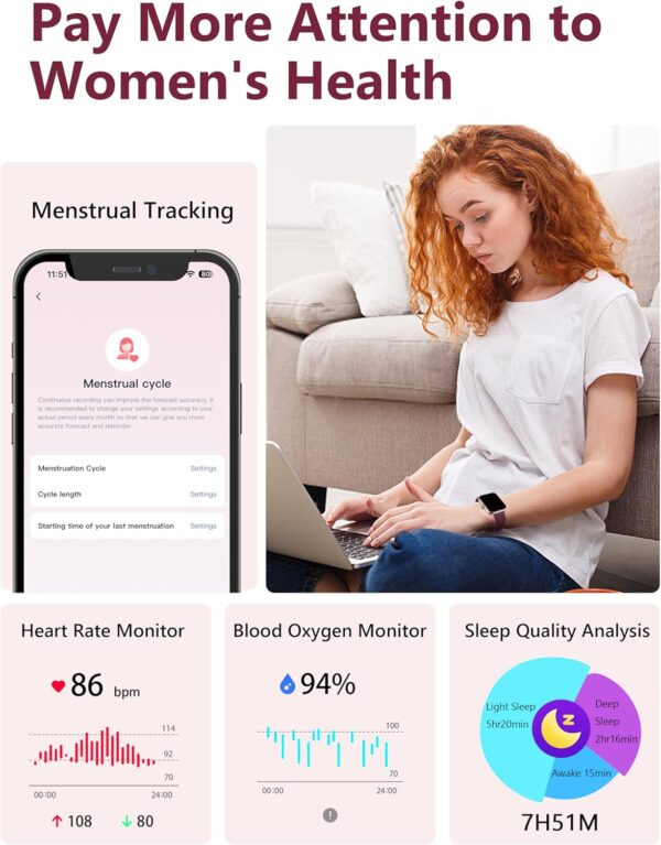 Smart Watch, 44mm Smartwatch Answer Make Calls, Alexa 1.83'' Fitness Watch, IP68 Waterproof Fitness Tracker Women Men, Heart Rate/Sleep Monitor, 100+ Sports Pedometer Watch for Android & iOS Phone - Image 5