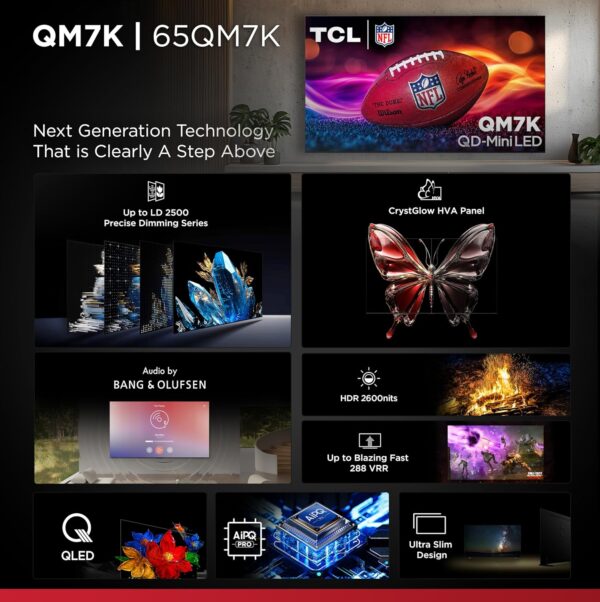 TCL 65-Inch Class QM7K Series QD-Mini LED 4K UHD Google Smart TV Best Premium Mini-LED TV - QLED, 144hz, 288hz Gaming Rate, Anti-Reflective Screen, Bang & Olufsen Audio, Atmos (65QM7K, 2025 Model) - Image 3