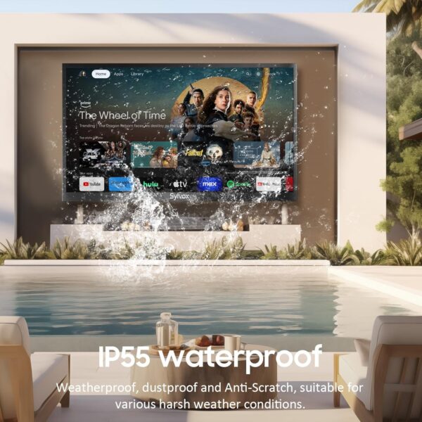 SYLVOX Outdoor TV, 43 inch Smart TV Waterproof Outdoor TVs, 4K Weatherproof Television for Outside, Support Google Assistant, Chromecast, 1000 nit Brightness Partial Sun (Deck Pro 2.0/2024) - Image 5