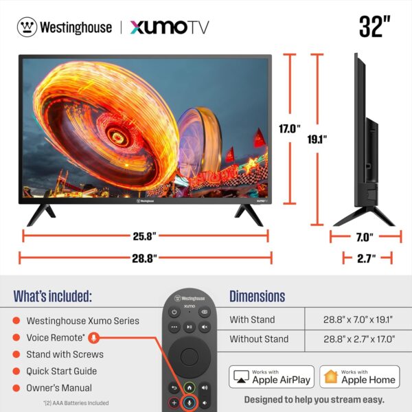 Westinghouse 32-inch Smart TV, HD Xumo TV with Voice Remote, Flat Screen LED Television w/Apple HomeKit, Wi-Fi & Mobile Connectivity - Image 6