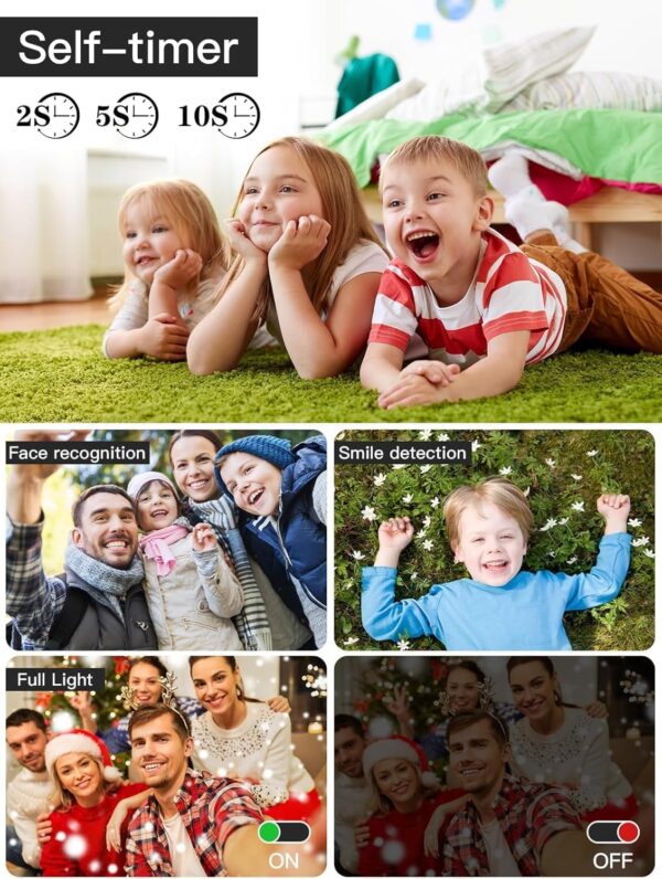 Upgrade Digital Camera, 56MP FHD 1080P for Kids with 16x Zoom Anti Shake, 32GB TF Card, Two Batteries, Lanyard, Compact Small for Boys Girls （Black） - Image 6