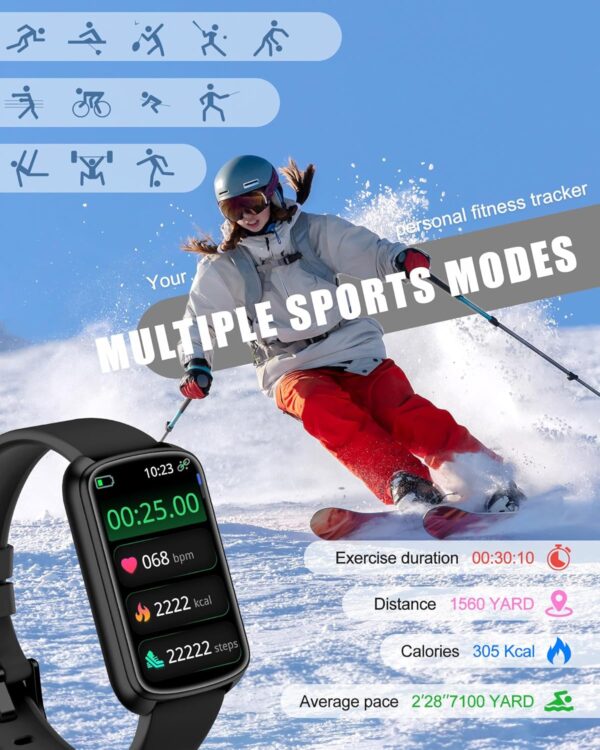 Fitness Tracker, Smart Watch for Women Men with 24/7 Heart Rate/Blood Pressure/Blood Oxygen Monitor,Sleep Tracker,Step & Calorie Counter, IP68 Waterproof Fitness Watches Compatible with Android&iPhone - Image 4