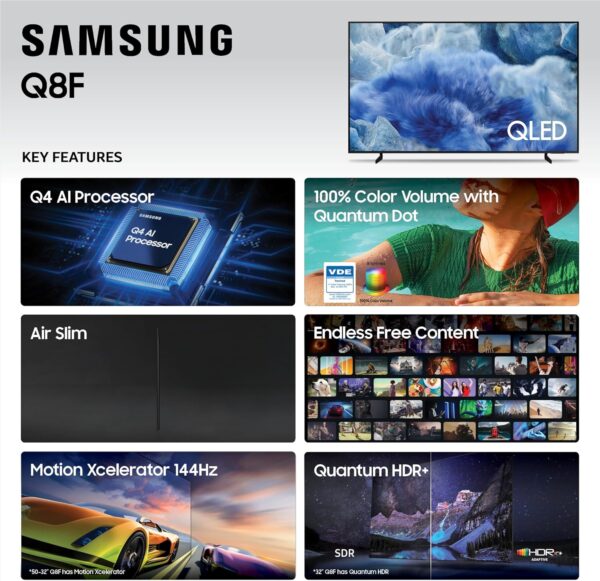 Samsung 65-Inch Class QLED Q8F 4K UHD Smart TV (2025 Model) Q4 AI Processor, 100% Color Volume with Quantum Dot, AirSlim Design, Endless Free Content, Samsung Vision AI, Alexa Built-in - Image 5