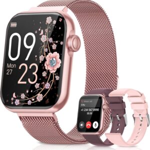 Smart Watches for Women, Health Fitness Watch for Android iPhone, Sleep/Heart Rate/SpO2/Blood Pressure Monitor, 1.85” Smartwatch for Calls/SMS/Notifications, 100+ Sports Modes, 300+ Dials, 3 Bands