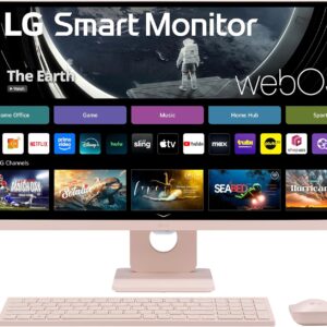 LG 27SR5BF-P 27-inch FHD (1920×1080) Smart Monitor with Streaming TV, webOS, Wireless Keyboard, Mouse, HDR10, IPS Display, webOS, Speaker, ThinQ App, Remote Control, Pink