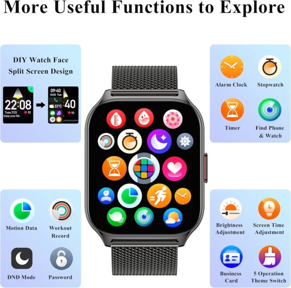Popglory Smart Watch Answer/Make Calls, 2.01'' Smartwatch with AI Voice Control, Blood Pressure/SpO2/Heart Rate Monitor, Fitness Tracker Watch 2 Straps for Men Women for iOS Android Phones - Image 7