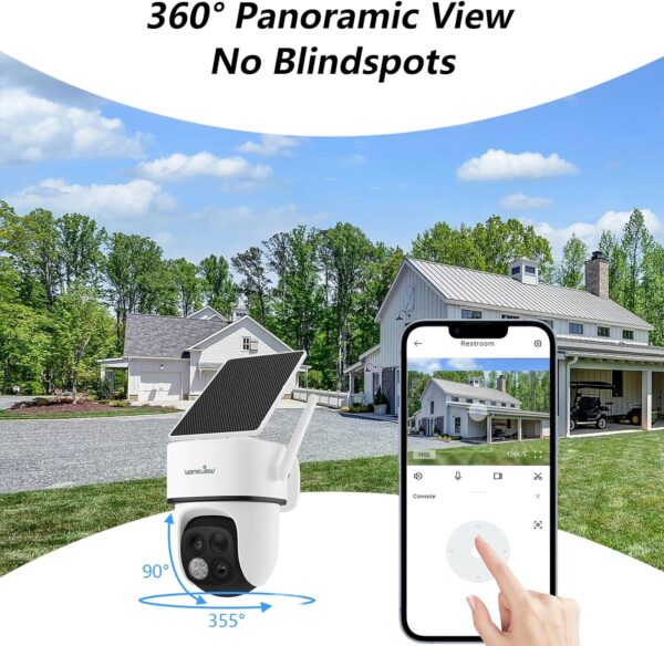 wansview Solar Camera Outdoor Wireless-2K 360°PTZ Cameras for Home Security with Dual Lens, Solar Panel/Battery Powered, PIR Detection, Color Night Vision, 2.4Ghz Wi-Fi Only, Works with Alexa, B7 1P W - Image 4