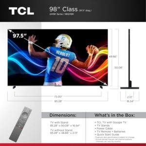 TCL 98-Inch Class QM8K Series QD-Mini LED 4K UHD Google Smart TV Next Generation Mini-LED TV – QLED, 144hz, 288hz VRR, No Bezel Design, Unrivaled Picture Quality, Ai Processing (98QM8K, 2025 Model)