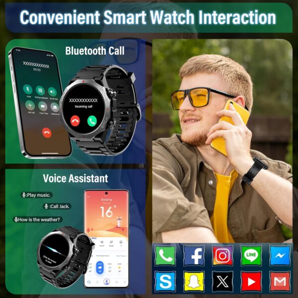 Military Smart Watches for Men (Answer/Make Calls), 1.39" HD Fitness Watches, Heart Rate/Sleep Monitor, 110+ Sports Modes Watch for Men, Waterproof Watch, 30Day, Watches for Android/iPhone, Black - Image 3