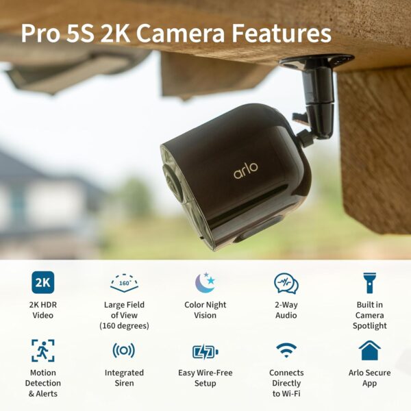 Arlo Pro 5S Spotlight Security Camera 2K HDR | Outdoor | Wireless | Dual-Band Wi-Fi Connects to The Strongest Network | 12X Zoom, 2-Way Audio, Color Night Vision, Live Stream Black (Black, 2 Cameras) - Image 2
