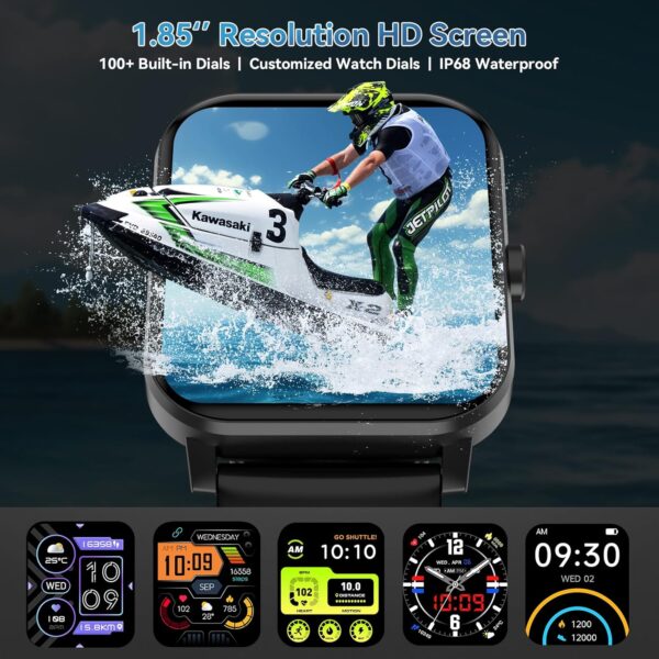 Smart Watch, 1.85" HD Smartwatch for Men Women (Answer/Make Calls), Fitness Watch with Heart Rate/Sleep/IP68 Waterproof/120+ Sports Modes, Pedometer, Android Smart Watch for Android iOS (Black) - Image 5