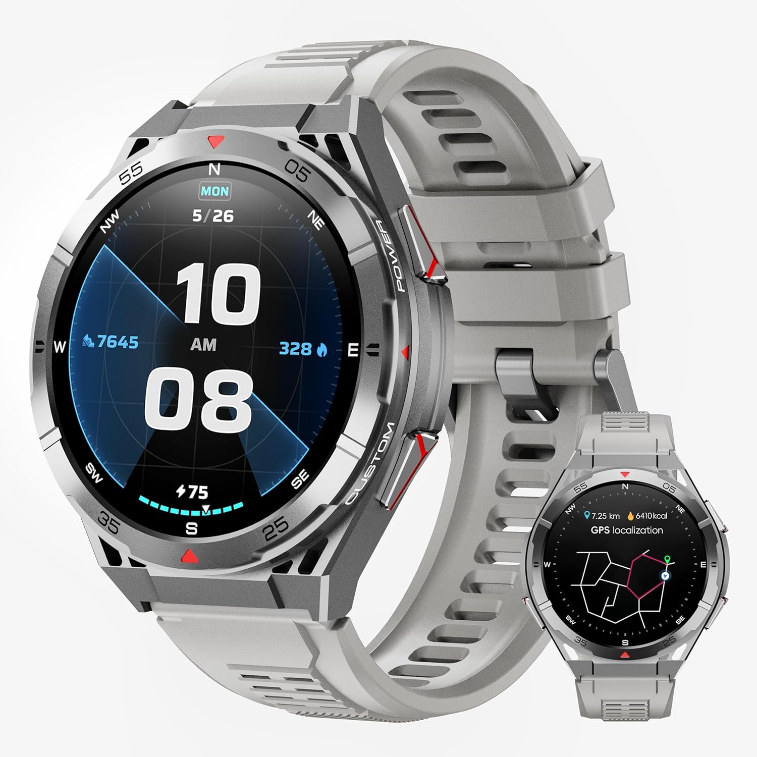 OUKITEL Smart Watch for Men GPS Watch, 1.43" AMOLED Display, 5ATM Waterproof Military Watch, 150+ Sport Modes, Fitness Activity Tracke with Compass Pedometer Sleep Monitor Heart Rate, for Android iOS