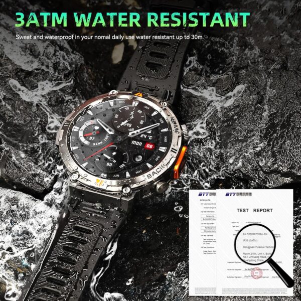 Military Smart Watches for Men Built-in GPS 3ATM Waterproof with Call/LED Flashlight, 1.45" Rugged Tactical Smartwatch with Compass, Fitness Tracker with HR/SPO2/Sleep Monitor for iPhone Android - Image 11