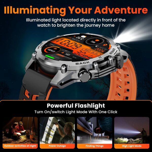 Smart Watch (Call/Notification),1.52'' Military Smart Watches for Men, Two Style Kits,Flashlight,100+Sport Modes/Heart Rate/Sleep Monitor/Pedometer, Fitness Tracker Android Phones iPhone Compatible - Image 9