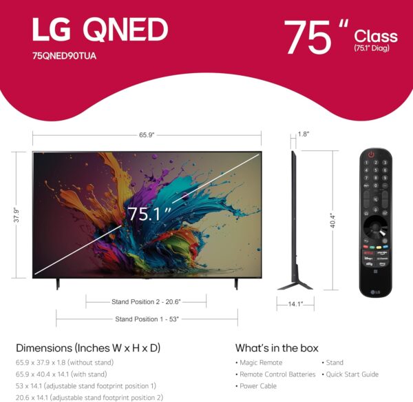 LG 75-Inch Class QNED90T Series Mini LED Smart TV 4K Processor Flat Screen with Magic Remote AI-Powered with Alexa Built-in (75QNED90TUA, 2024) - Image 2