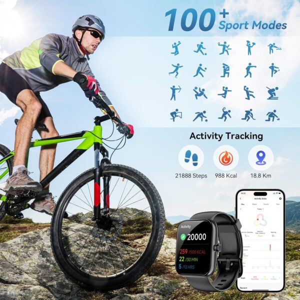 Smart Watch for Men Women Alexa Built-in, 1.83" HD Fitness Tracker Touchscreen with Call Function, IP68 Waterproof, 120+ Sport Modes, 24/7 Heart Rate/Sleep Monitor, iOS Android Compatible (Black) - Image 3