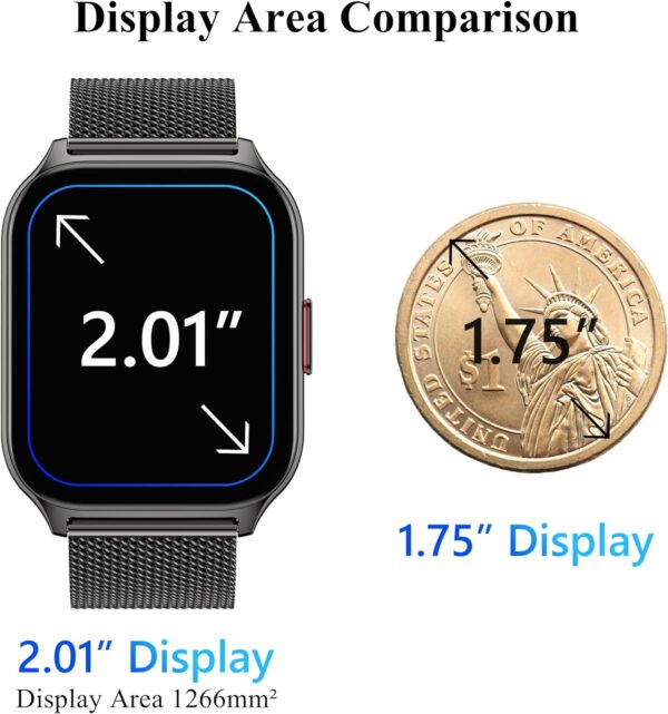 Popglory Smart Watch Answer/Make Calls, 2.01'' Smartwatch with AI Voice Control, Blood Pressure/SpO2/Heart Rate Monitor, Fitness Tracker Watch 2 Straps for Men Women for iOS Android Phones - Image 2