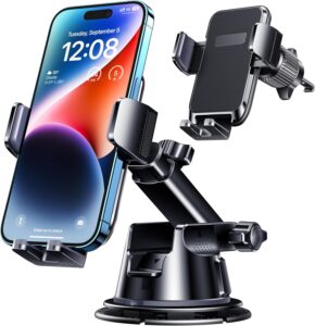 Read more about the article Car Phone Holder Mount, [Military-Grade Suction & Super Sturdy Base] 3 in 1 Universal Phone Mount for Car Dashboard Windshield Air Vent Car Mount for iPhone Android Smartphone GPS Navigator