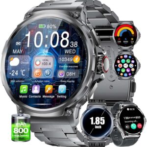 SUNKTA EF10 Smart Watch for Men, 1.85″ Extra Large Screen Smartwatches, 30 Days Long Battery, 100+ Sports Mode/Pedometer/IP68 Waterproof, Fitness Tracker Watch Compatible Android iOS, 3 Straps