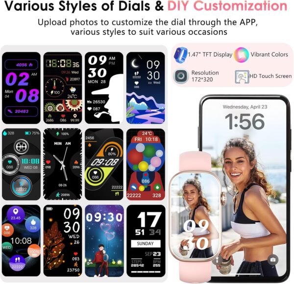 Fitness Tracker, Smart Watch with 24/7 Dynamic Heart Rate Blood Oxygen Monitoring Sleep Tracker Answer / Make Call 24 Sports Modes Pedometer IP68 Waterproof Step Calorie Counter for Women Men (Pink) - Image 6
