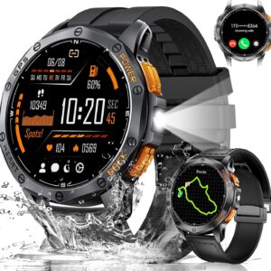 LIGE GPS Military Smart Watch for Men, LED Flashlight/Compass/45 Days Battery/IP68 Waterproof 1.43” AMOLED Smartwatch, 100+ Sports Modes Fitness Tracker Watch, Rugged Smart Watches for Android iOS