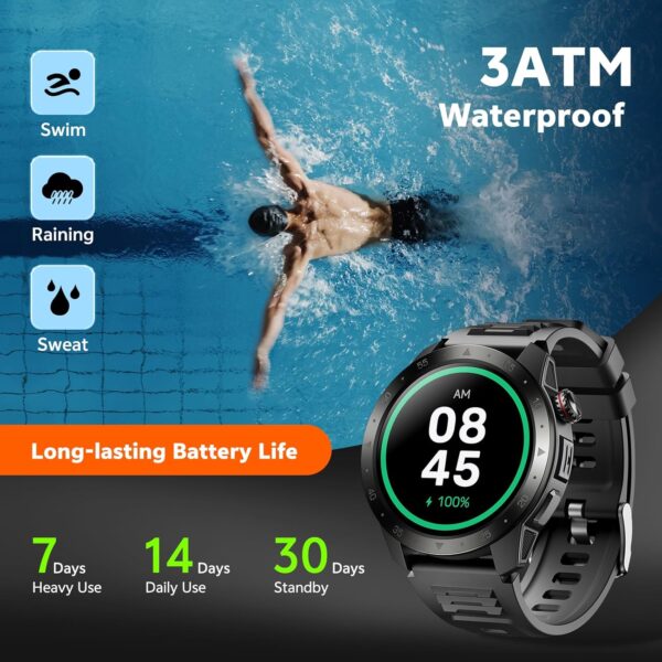Military Smart Watches for Men Built-in GPS(Answer/Make Calls), 1.43" AMOLED Screen with Compass, Altitude, Barometer, 3ATM Waterproof, Fitness Watch with Health Monitor for Android iOS - Image 6