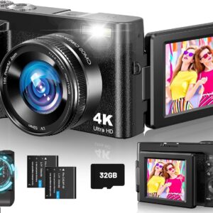 4K Digital Camera for Photography, Autofocus 48MP Vlogging Camera with Flash, 3″ 180° Flip Screen, 16X Zoom, 32GB Card and Battery Charger, Point and Shoot YouTube Camera for Teens, Adults, Beginners