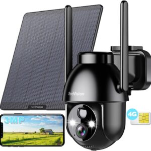 4G LTE Cellular Solar Security Cameras Wireless Outdoor, Solar Powered 3MP Camera 2K No WiFi Security Camera, PIR Motion Detection,Siren,Color Night Vision, SD/Cloud Storage (SIM Card Included)