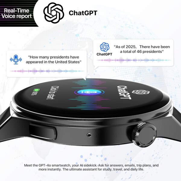AI ChatGPT Translator Watch, Fitness Tracking, Heart Rate & Sleep Monitor, OLED Display, Titanium Alloy IP68 Waterproof, Multi-Sport Modes, Black - Image 2